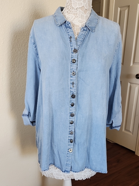 T&W Designs Tops - T&W Designs 100% Tencel Chambray Lightweight Denim Boho Chic Tunic Size L